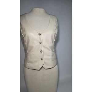 Seven 7 For‎ All Mankind Faux Leather Vest Size Medium Pockets Buttons Ivory